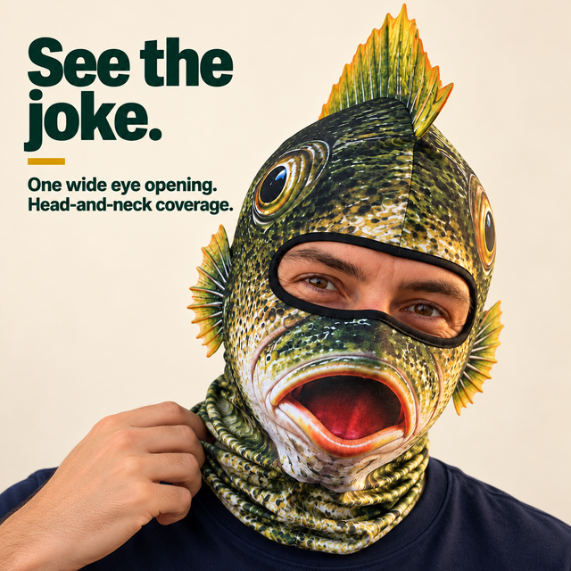 Adult demonstrating the fish hood eye opening and head-and-neck coverage