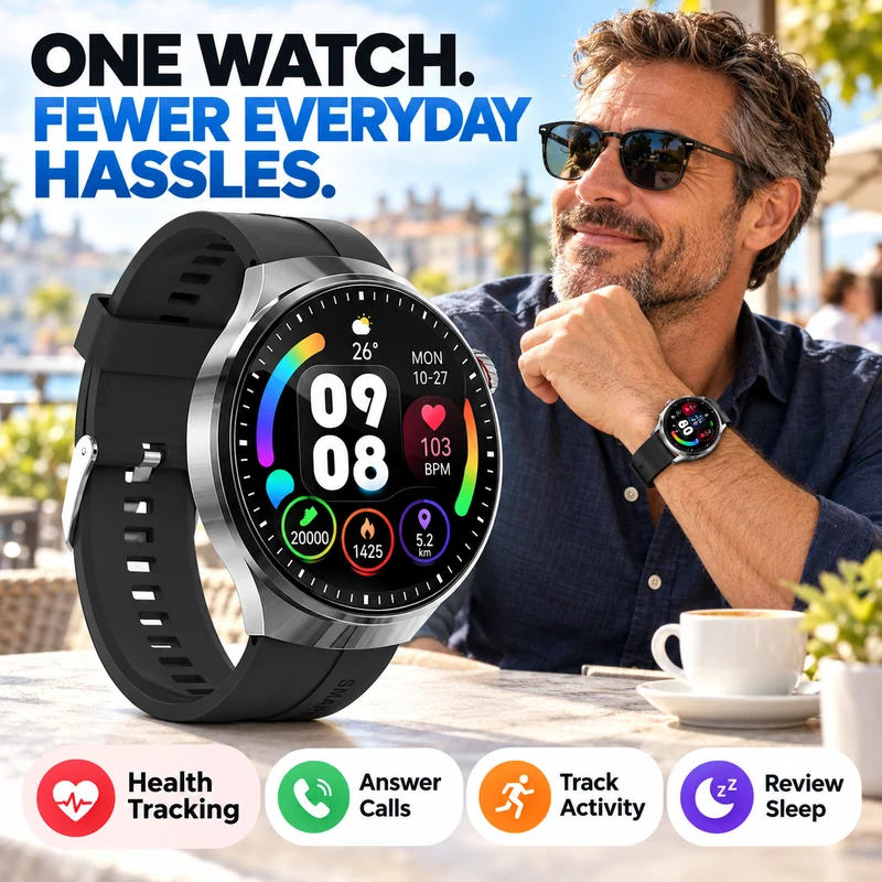 Watch5 round smartwatch with Health Tracking, Answer Calls, Track Activity and Review Sleep