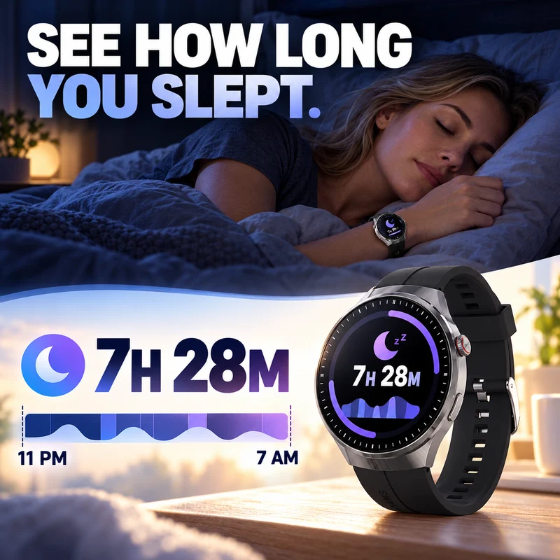 Watch5 sleep tracking example with nighttime wear and a morning sleep time summary