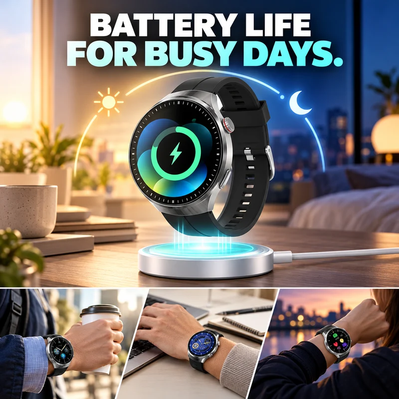 Watch5 charging concept and everyday wear from morning through evening