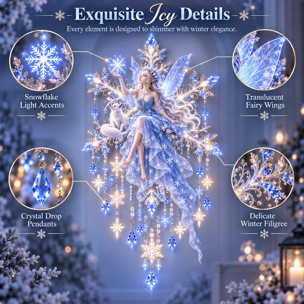 Ice Snow Elf Wall Light detailed features