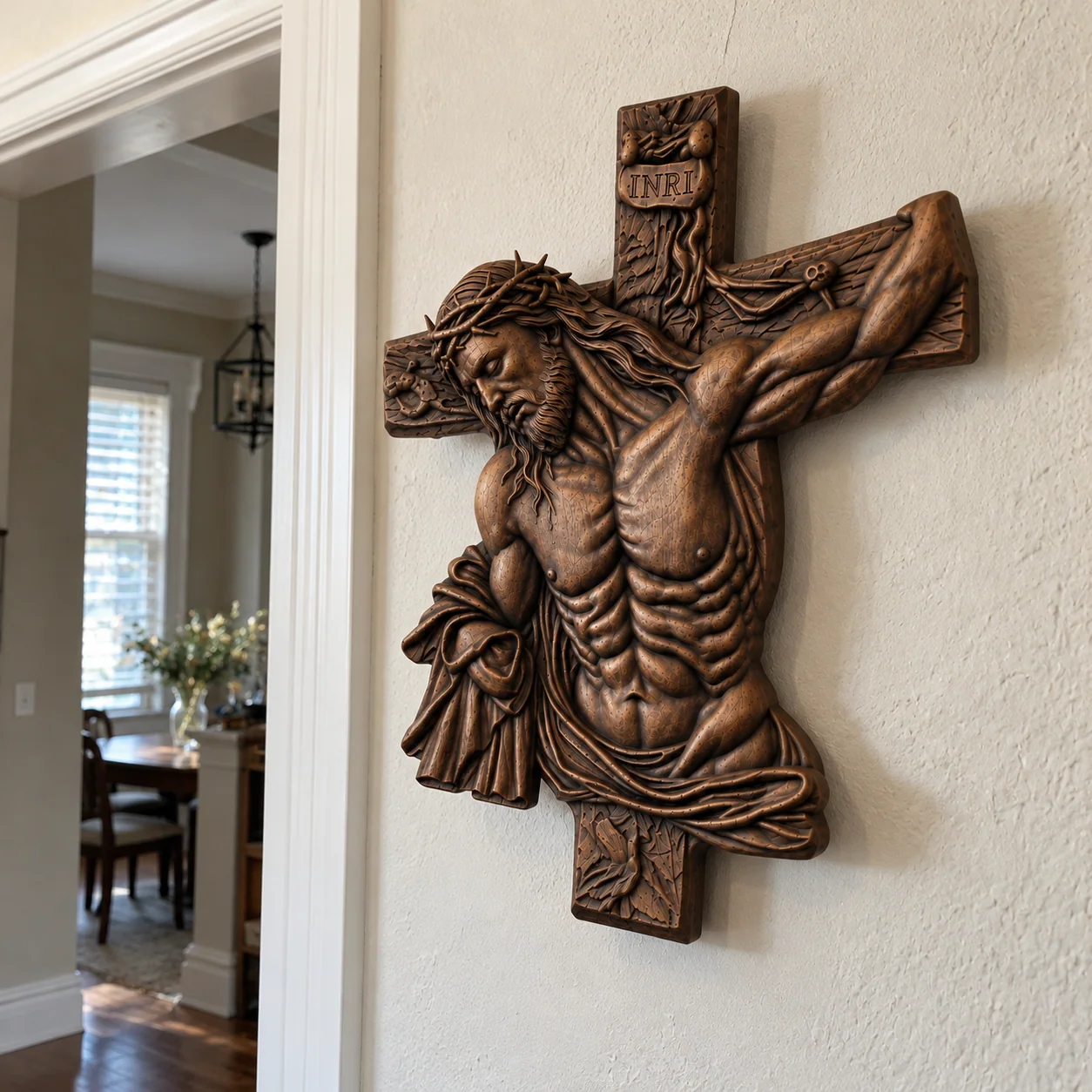 Handmade beech wood crucifix Christian gift