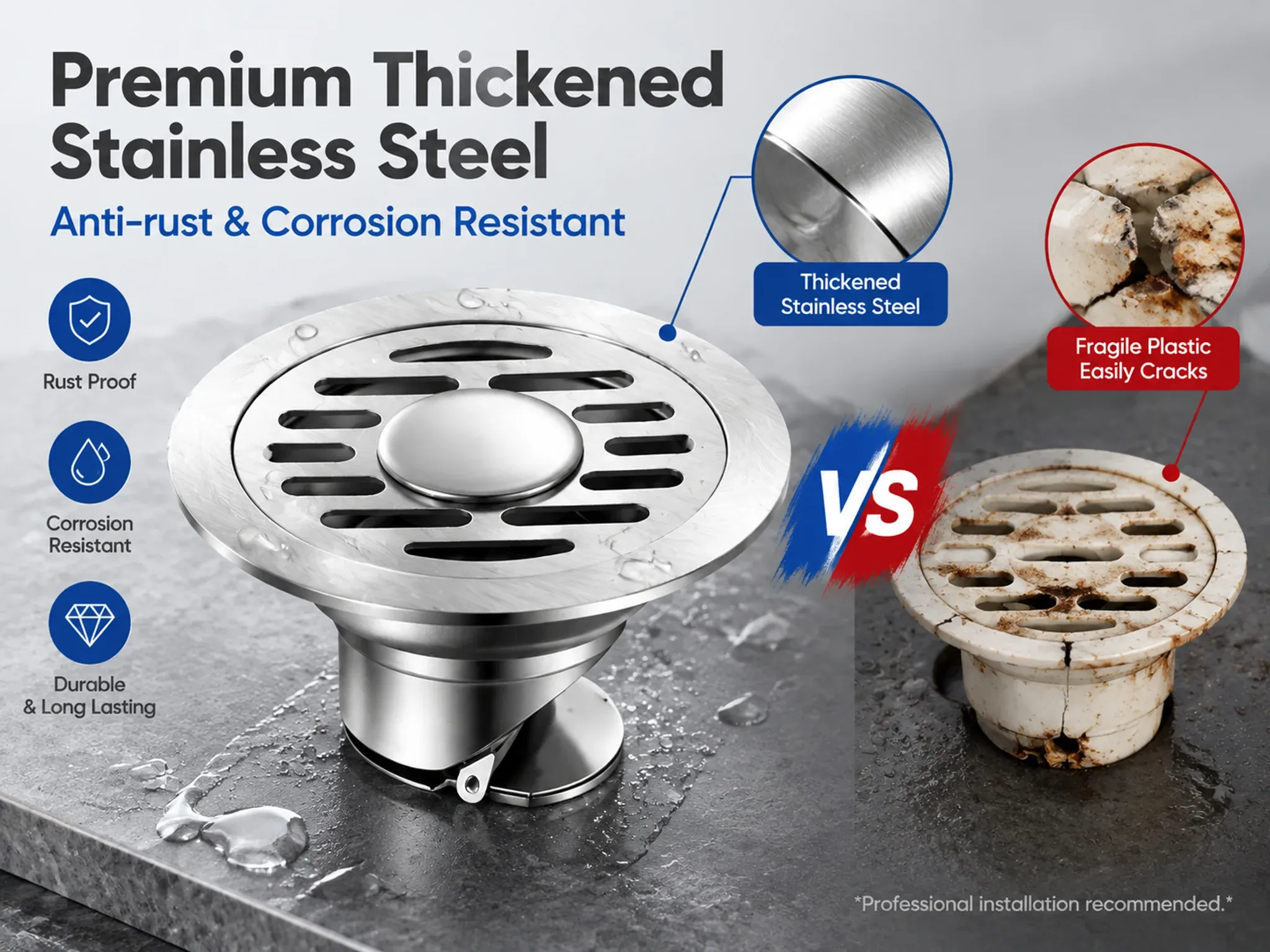 Thickened stainless steel floor drain product detail