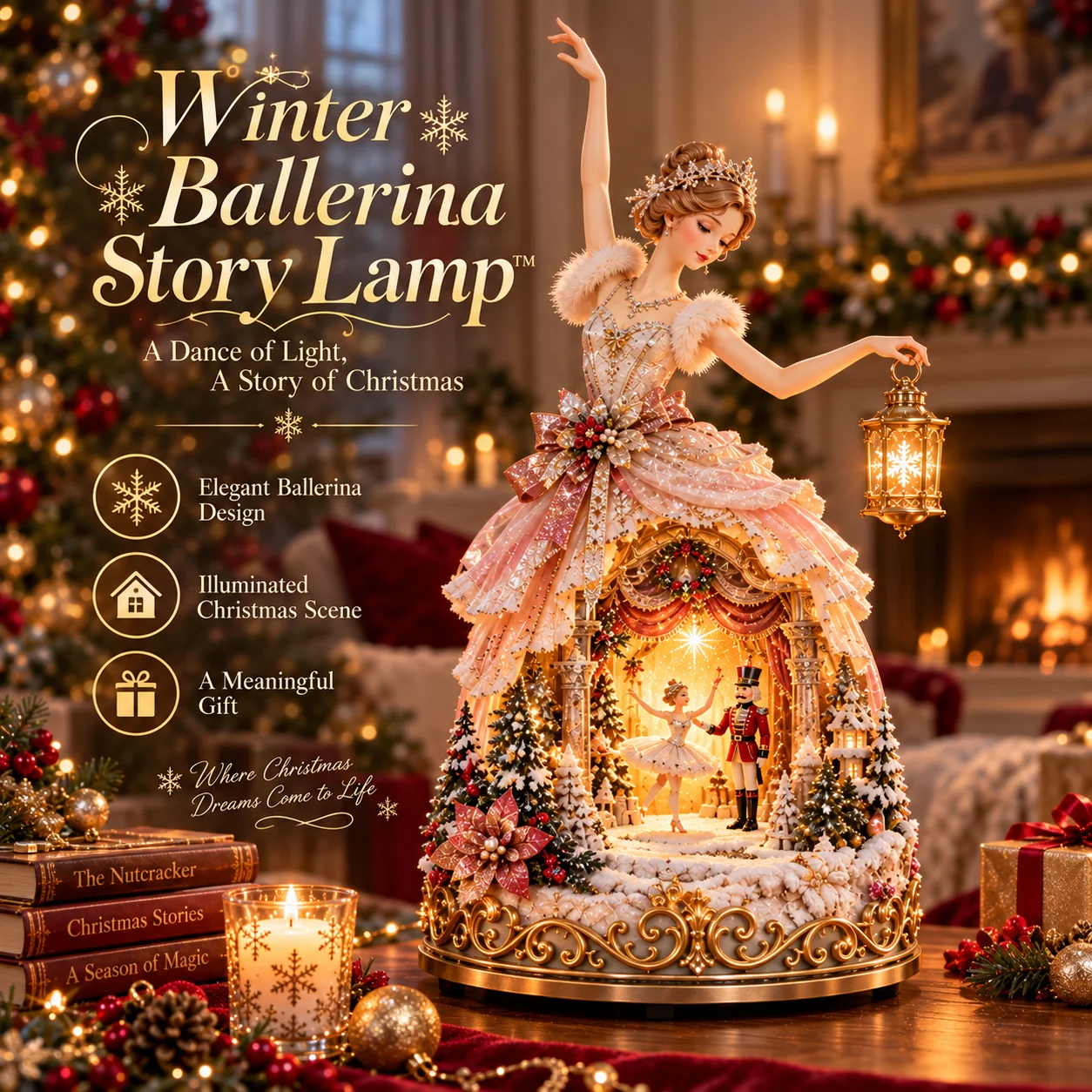 Winter Ballerina Story Lamp Christmas tabletop decor