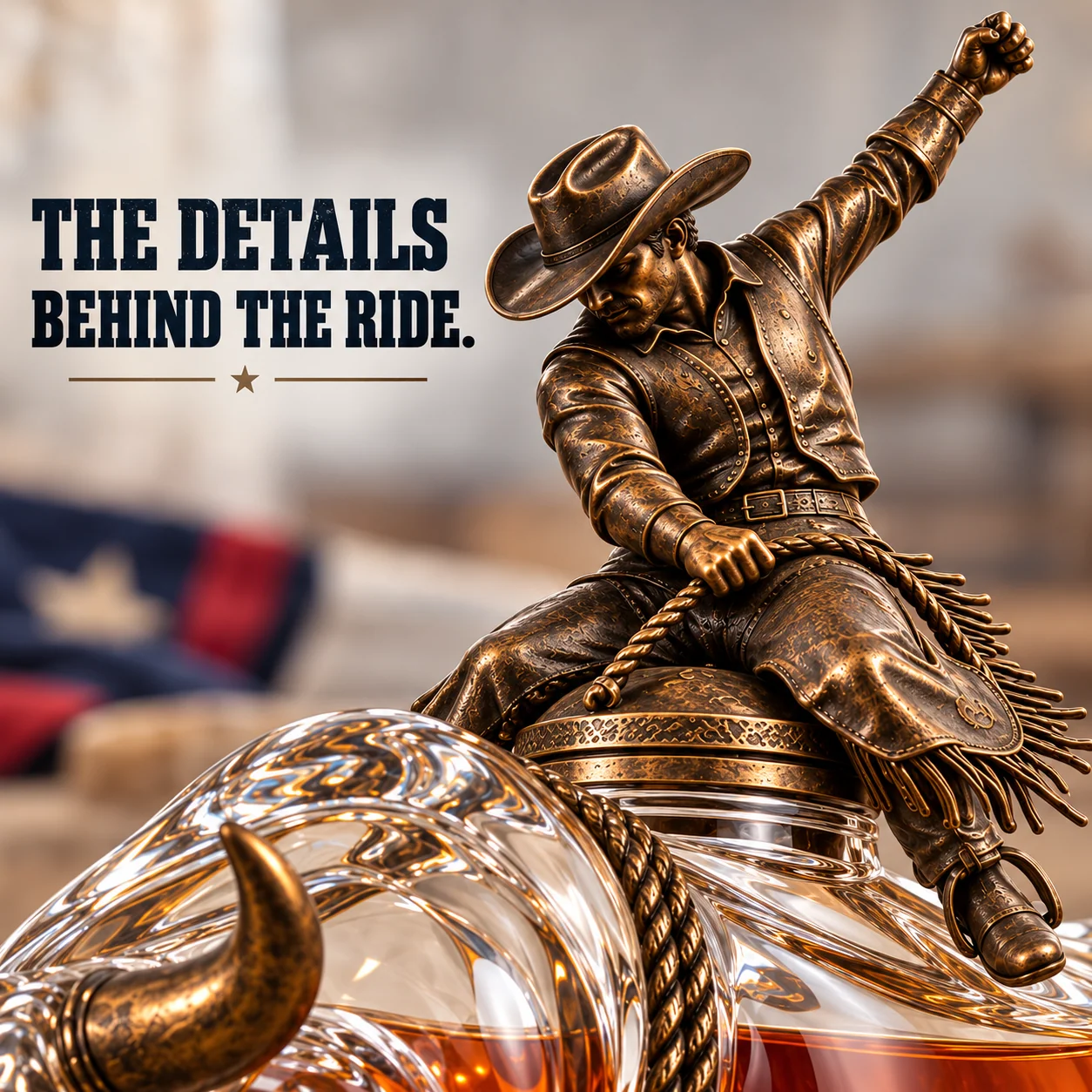 Close-up bronze-tone bull rider sculpture
