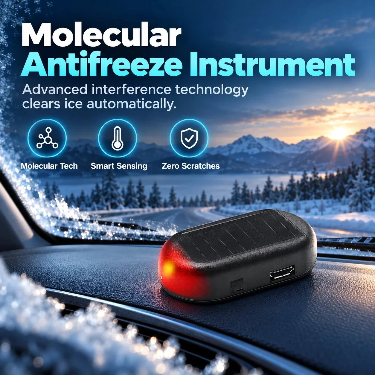 Molecular antifreeze instrument for winter vehicle windshield care