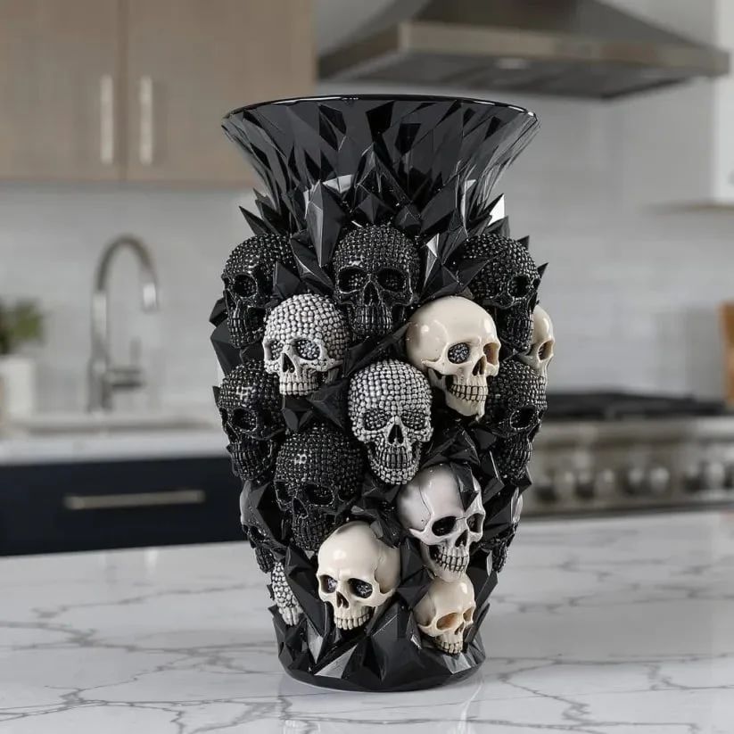 Crystal Skull black sculptural vase