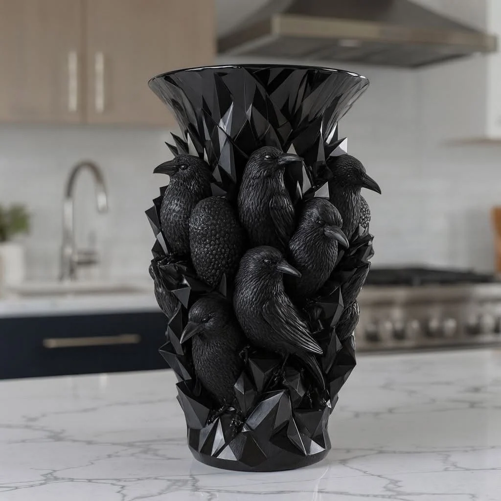 Midnight Ravens black sculptural vase