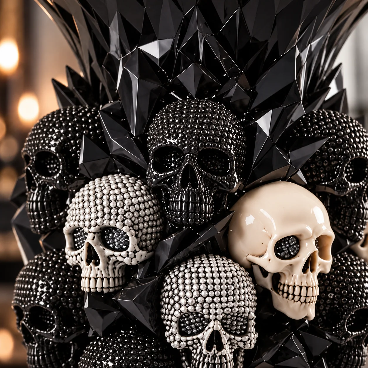 Close view of the skull and faceted details
