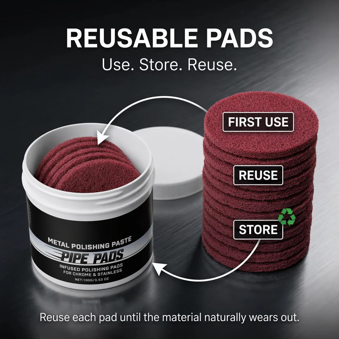Chrome polishing pads with convenient storage