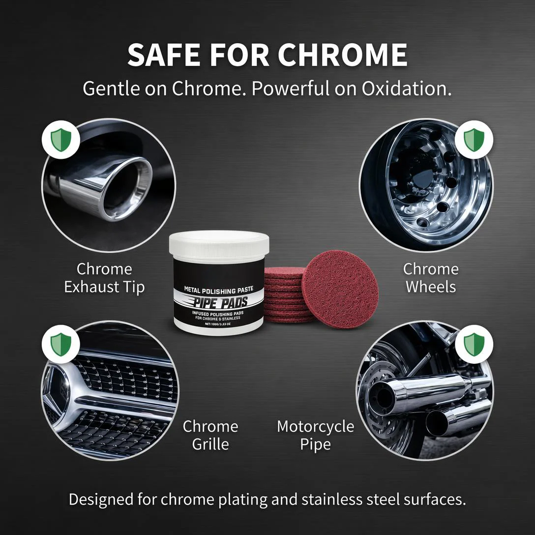 Polishing care for chrome and stainless steel
