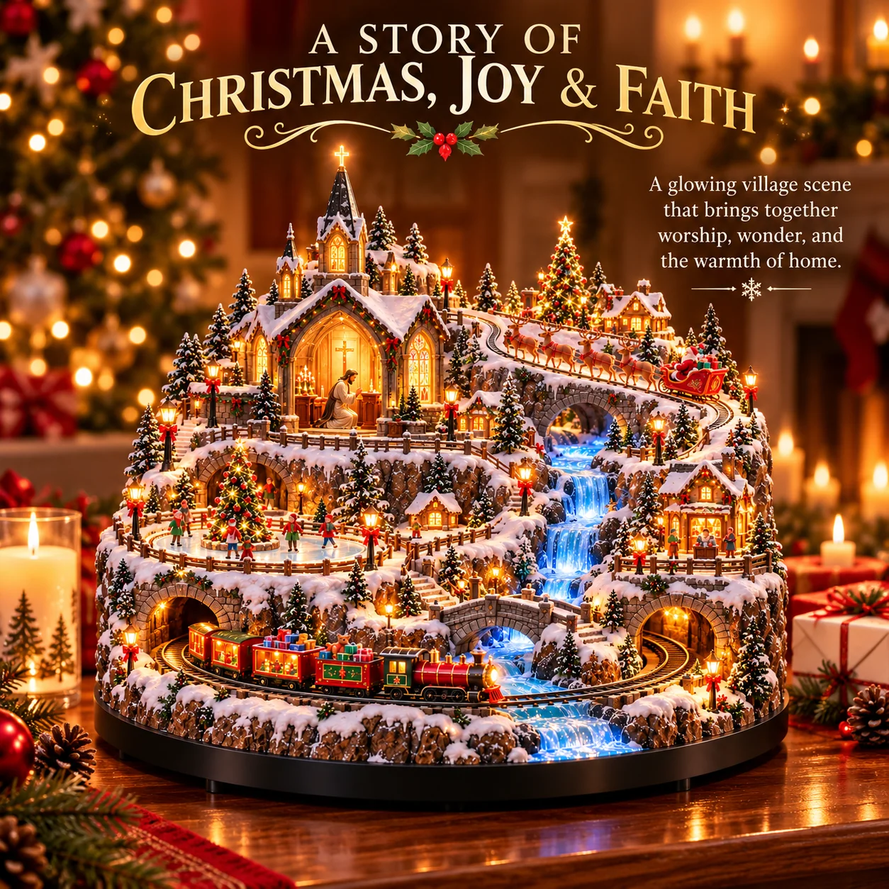 Christmas village displayed as a festive holiday centerpiece