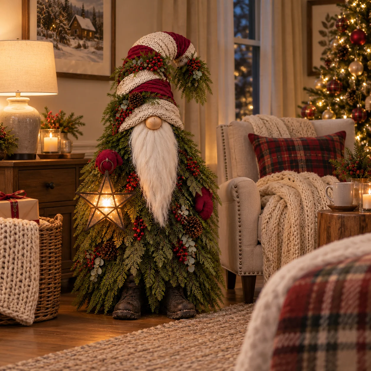 Evergreen Star Gnome Christmas gift scene