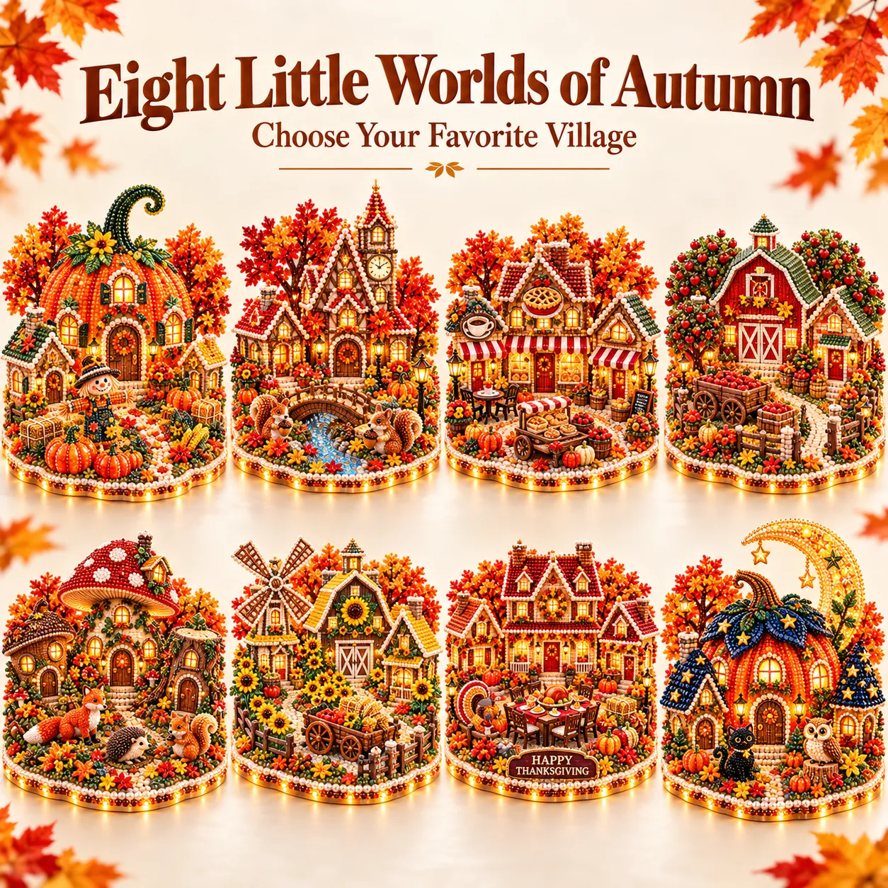 DIY diamond art autumn village display