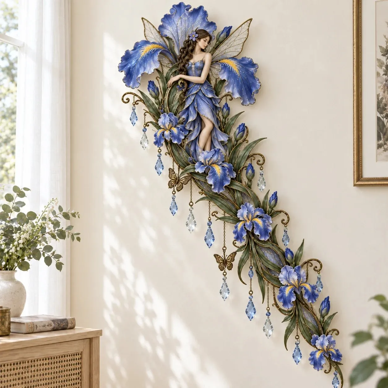 Blue Iris flower fairy with blue-violet flowers