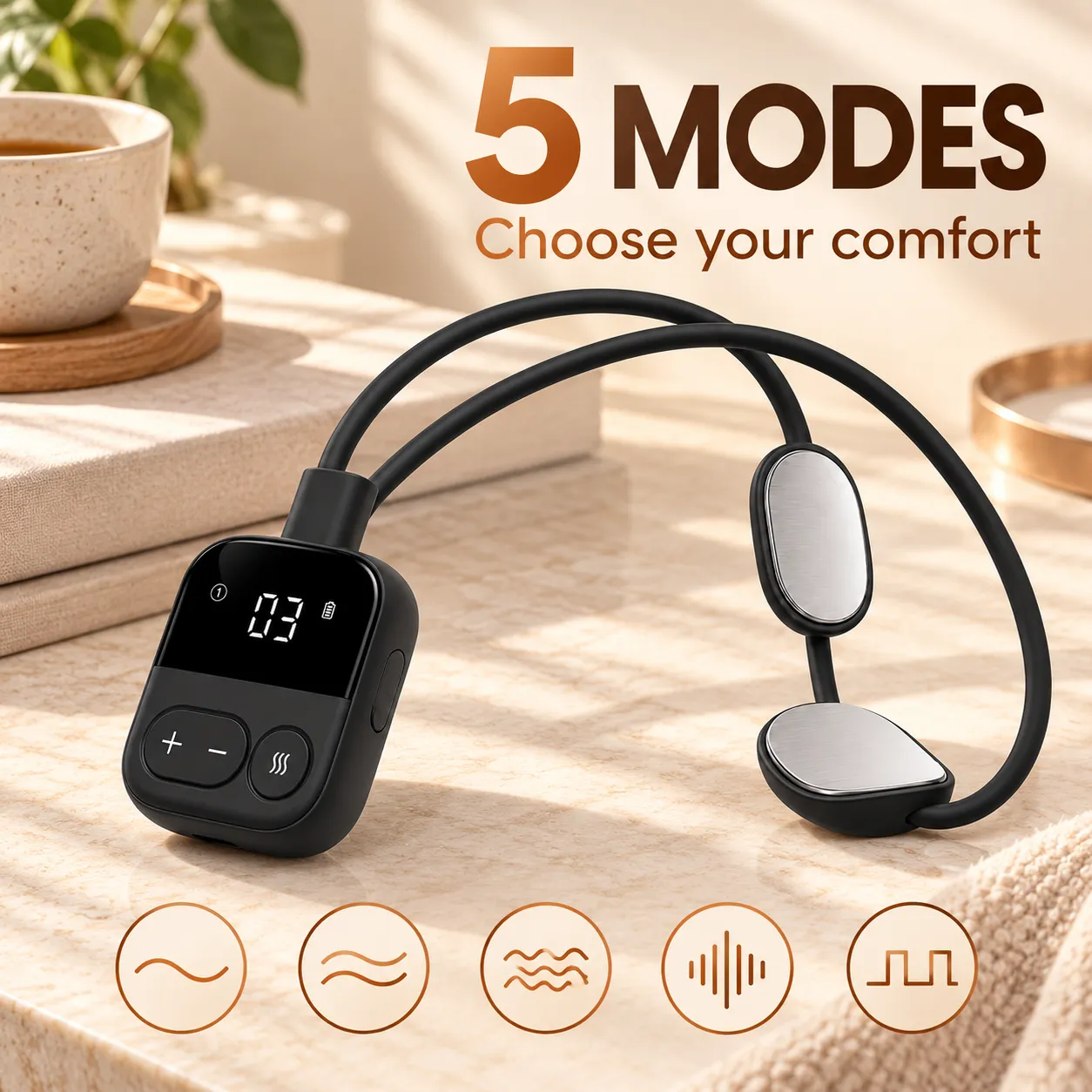 Five selectable modes on the pendant neck relaxer