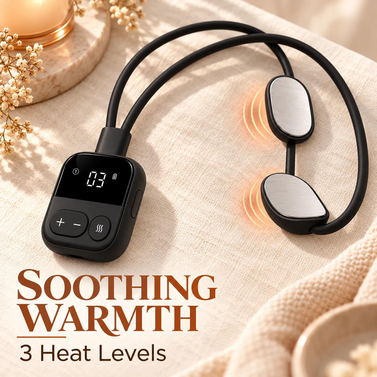 Pendant neck massager with three adjustable heat levels