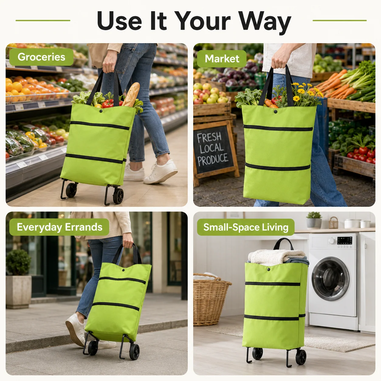 Lightweight foldable shopping trolley tote for daily use