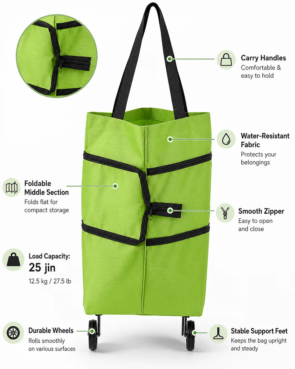 Foldable shopping trolley bag for groceries and everyday errands