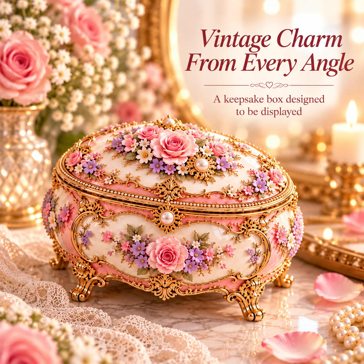 Closed vintage floral ballerina keepsake box