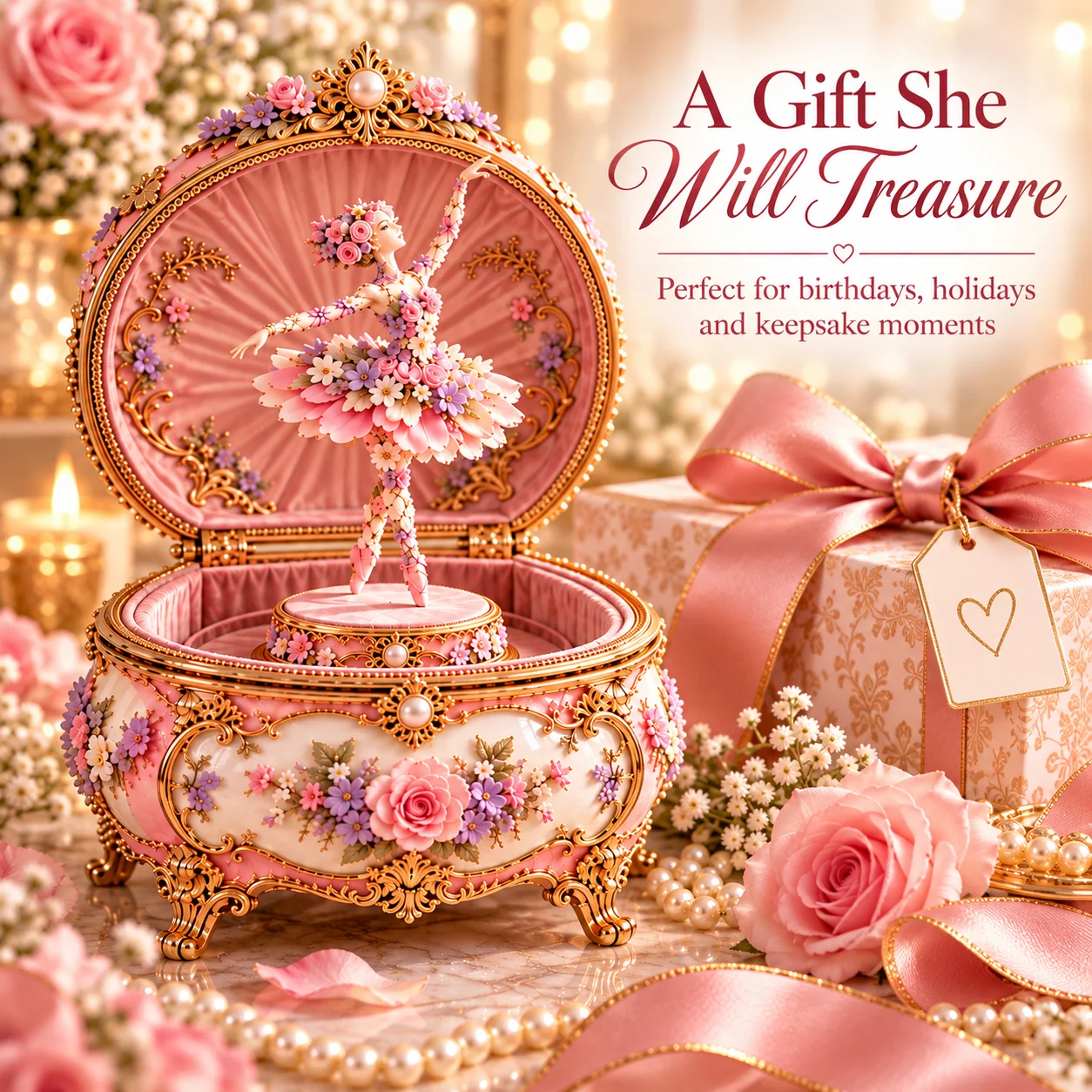 Floral ballerina music box gift idea
