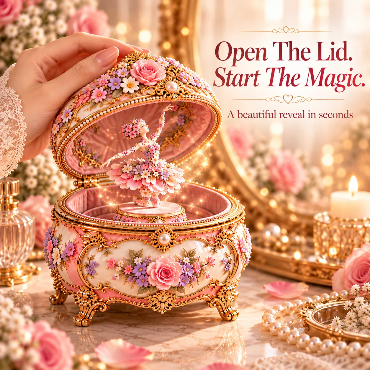 Opening floral ballerina music box