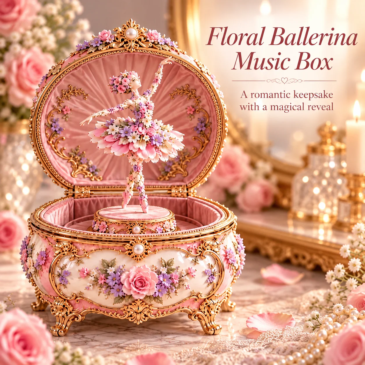 Floral ballerina music box final product display