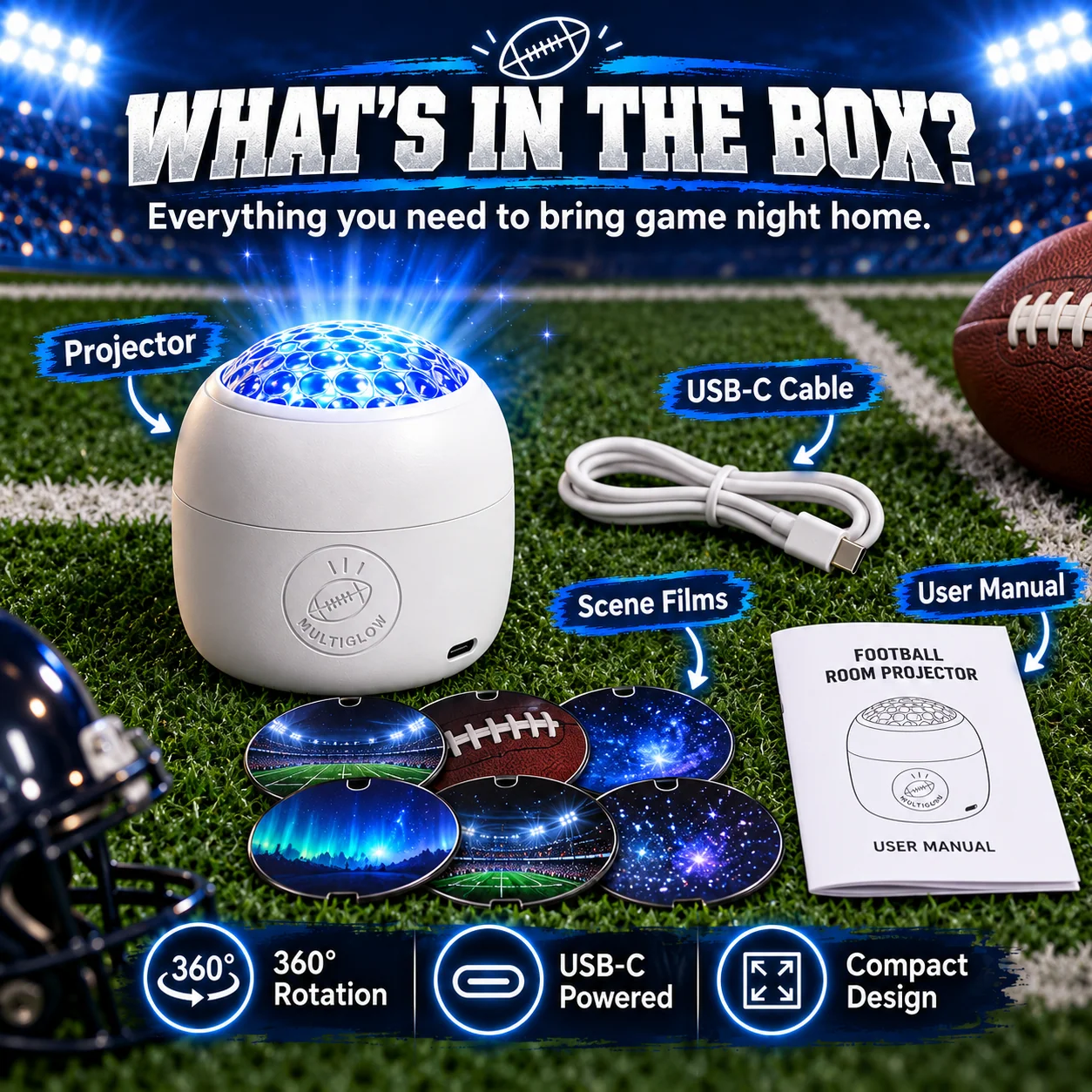 Football room projector package contents