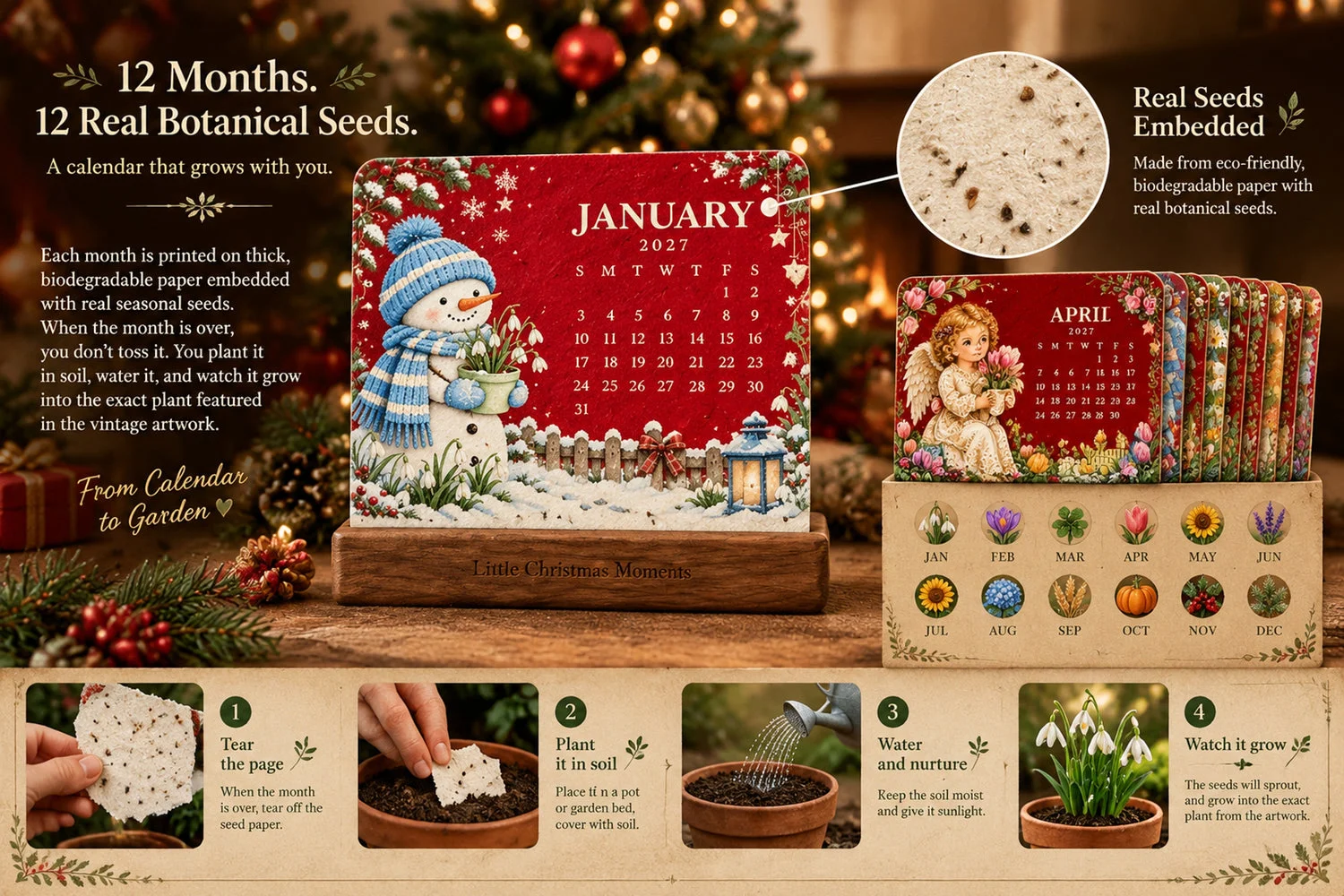 Close-up of plantable seed paper calendar cards
