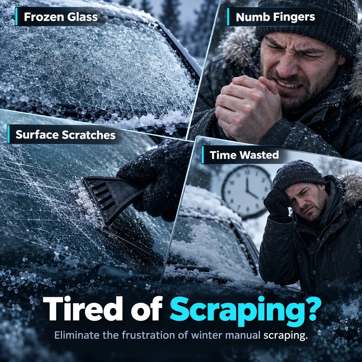 Winter windshield frost and ice removal challenge