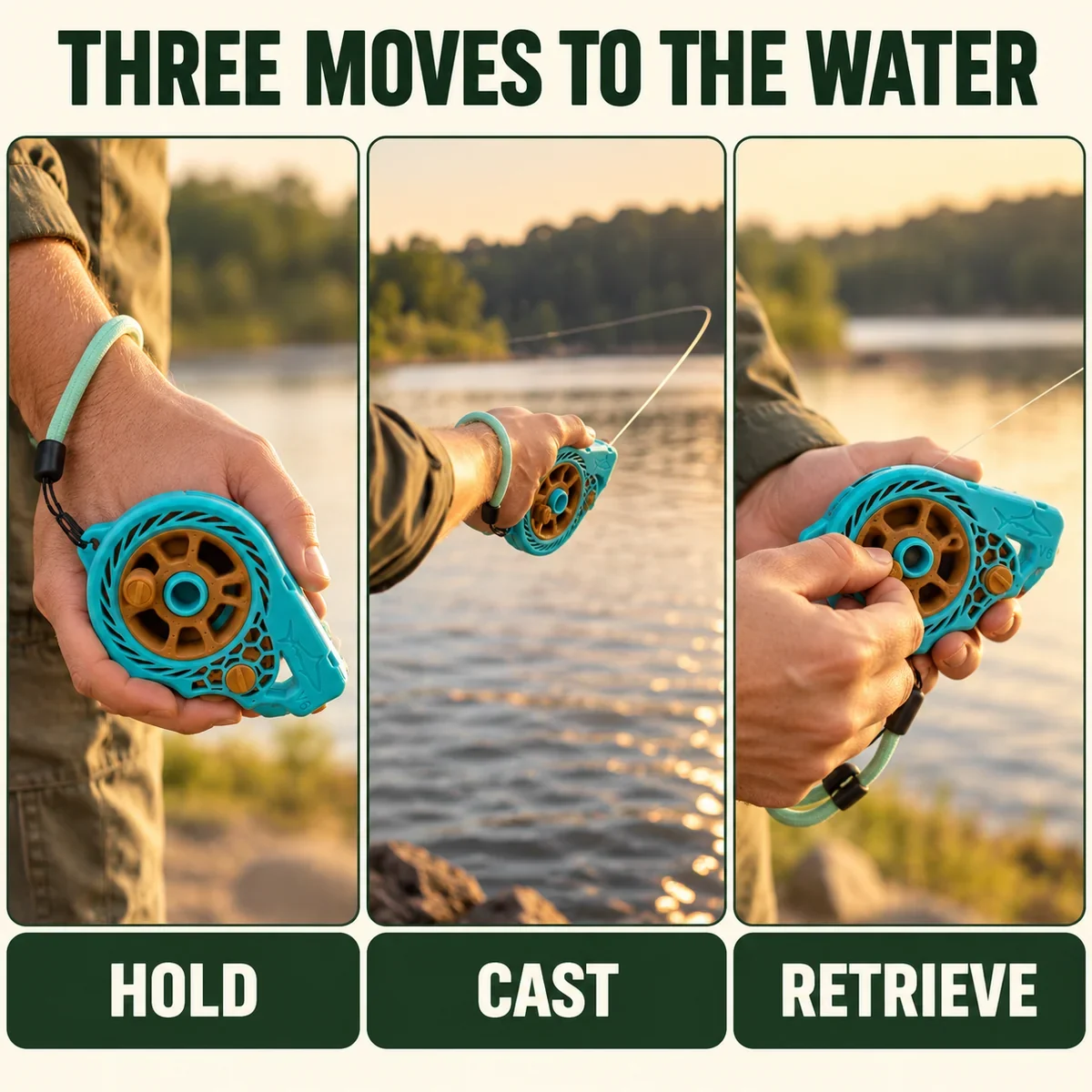 Three steps for using the rodless handline reel