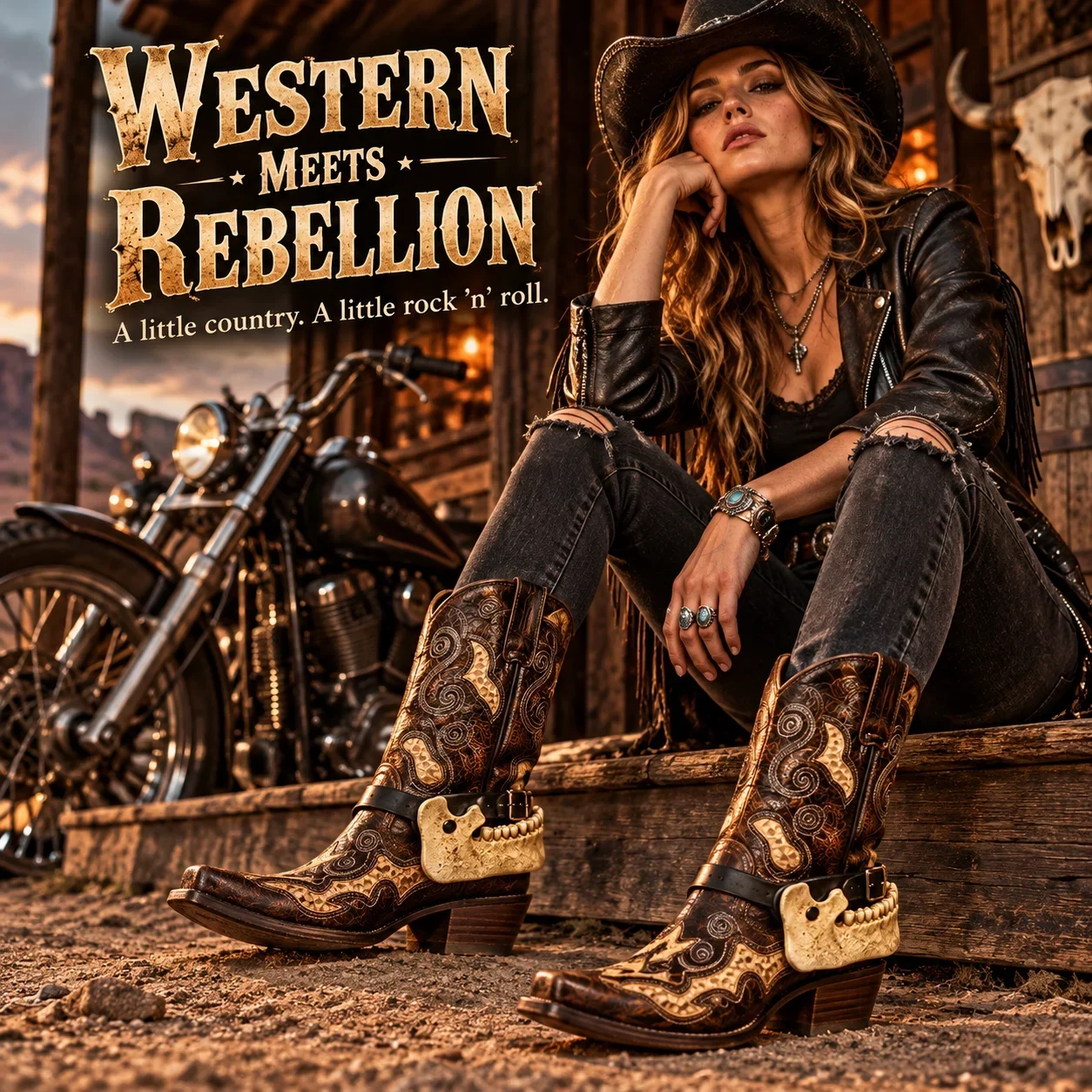 Complete left and right Western boot accessory pair