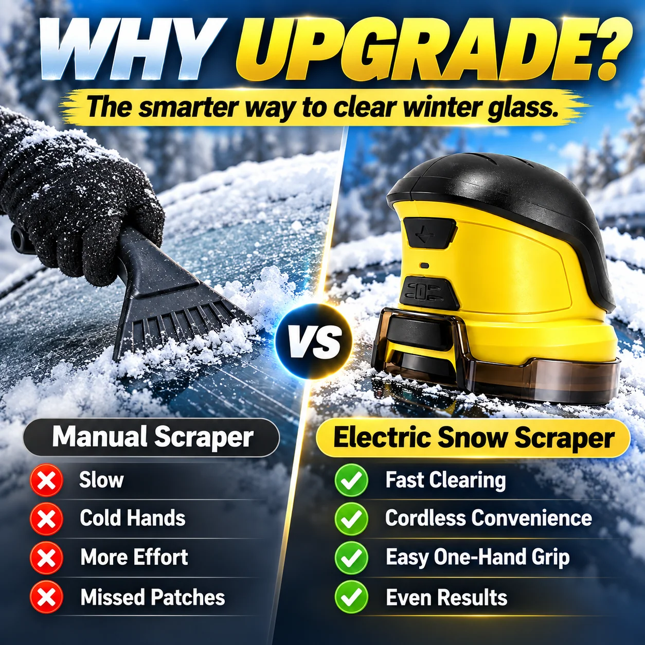 Electric snow scraper package with blade cover and USB charging cable
