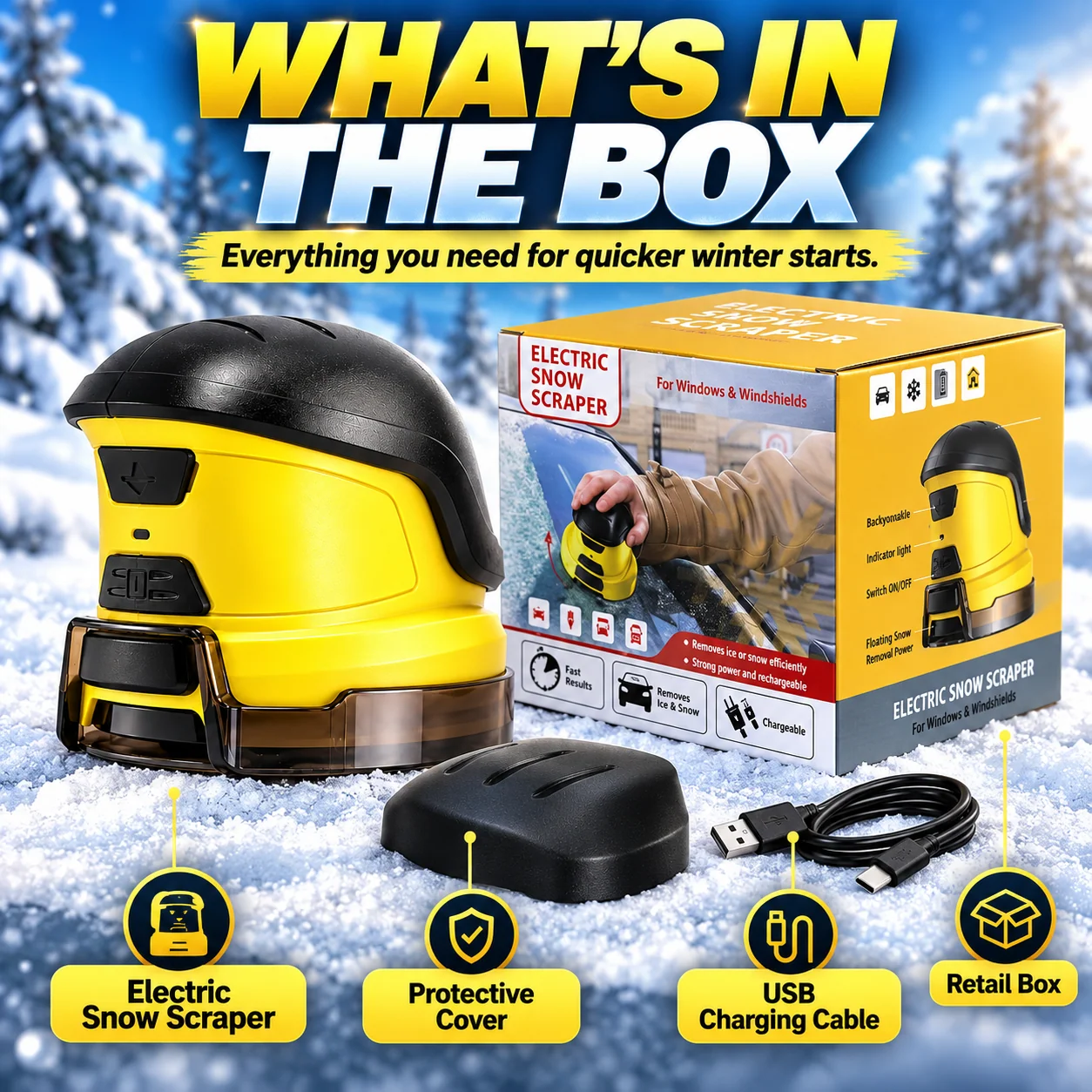 Three-step use guide for the electric snow scraper