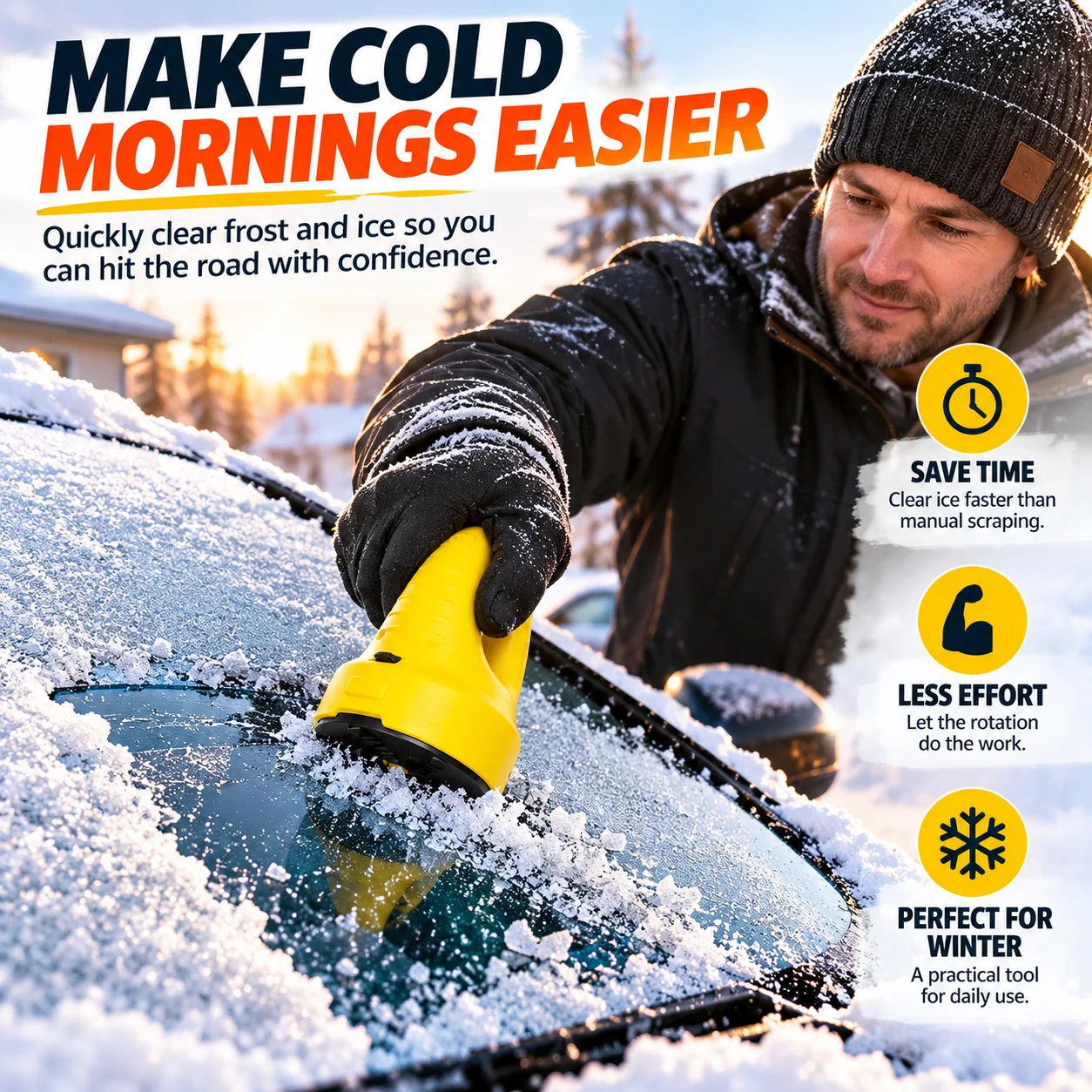 Electric ice scraper for winter morning vehicle preparation