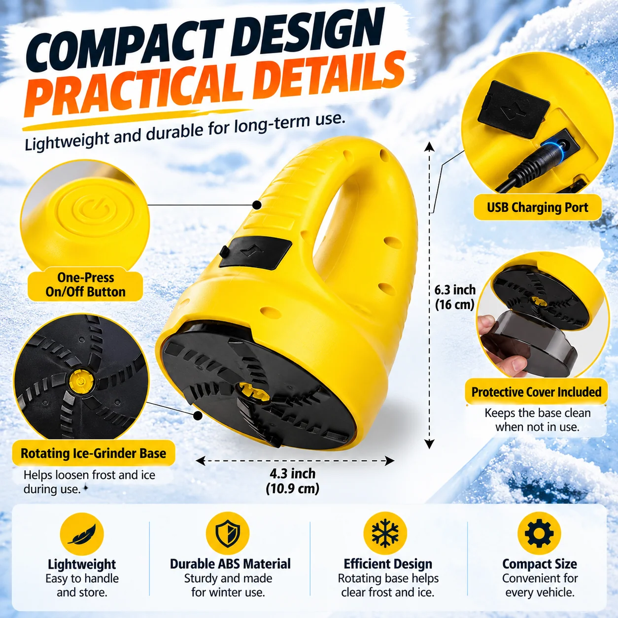 Electric ice scraper product dimensions and specifications