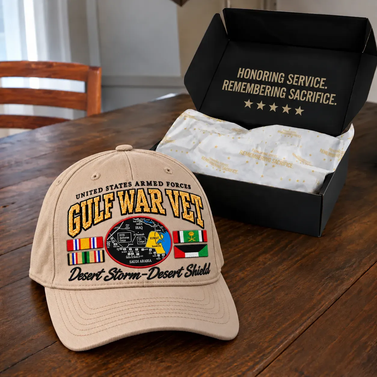 Gulf War Veteran cap presented as a gift for Veterans Day, birthdays or reunions
