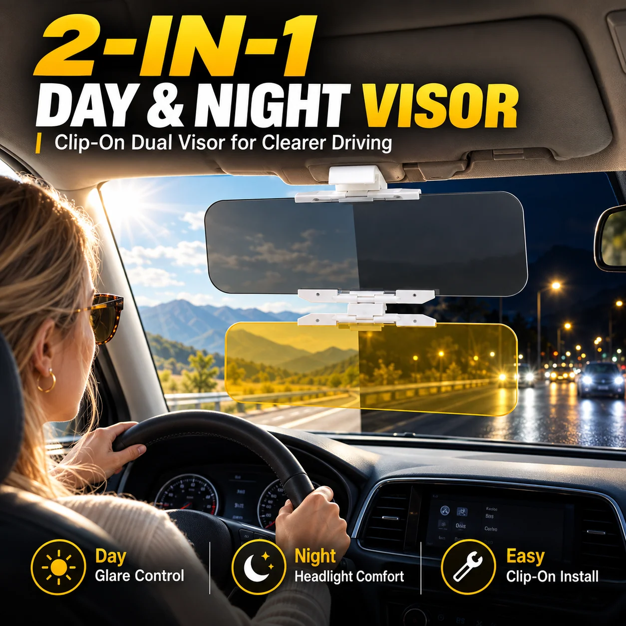 2-in-1 day and night clip-on car visor