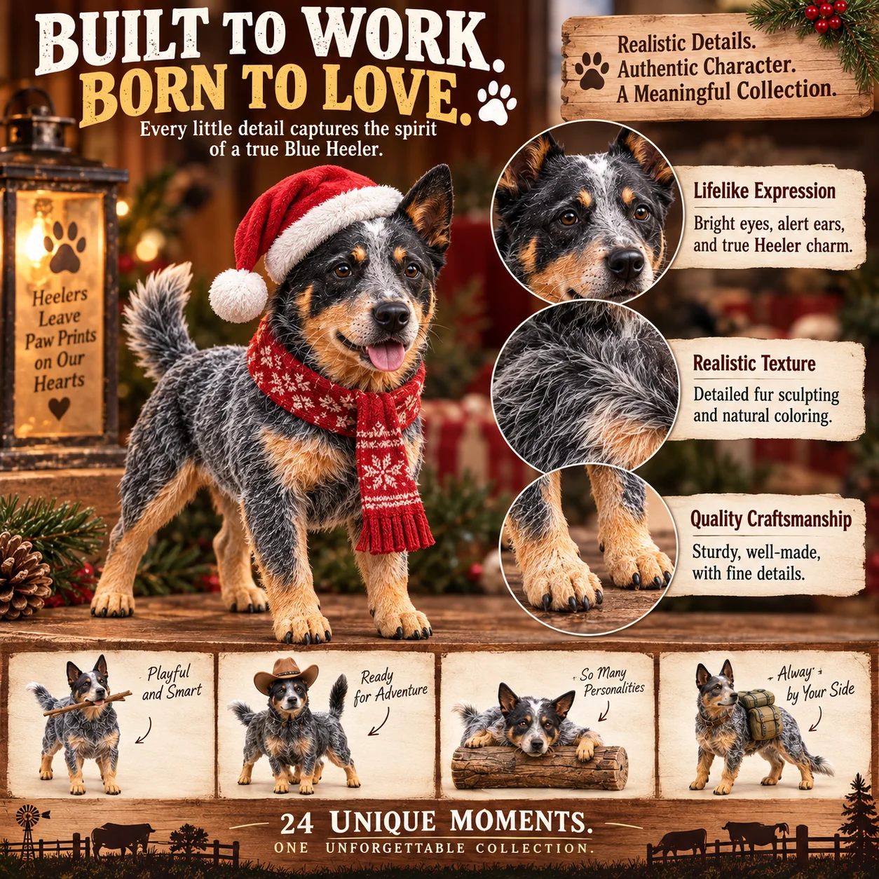 Realistic Blue Heeler figurine details and natural coat texture