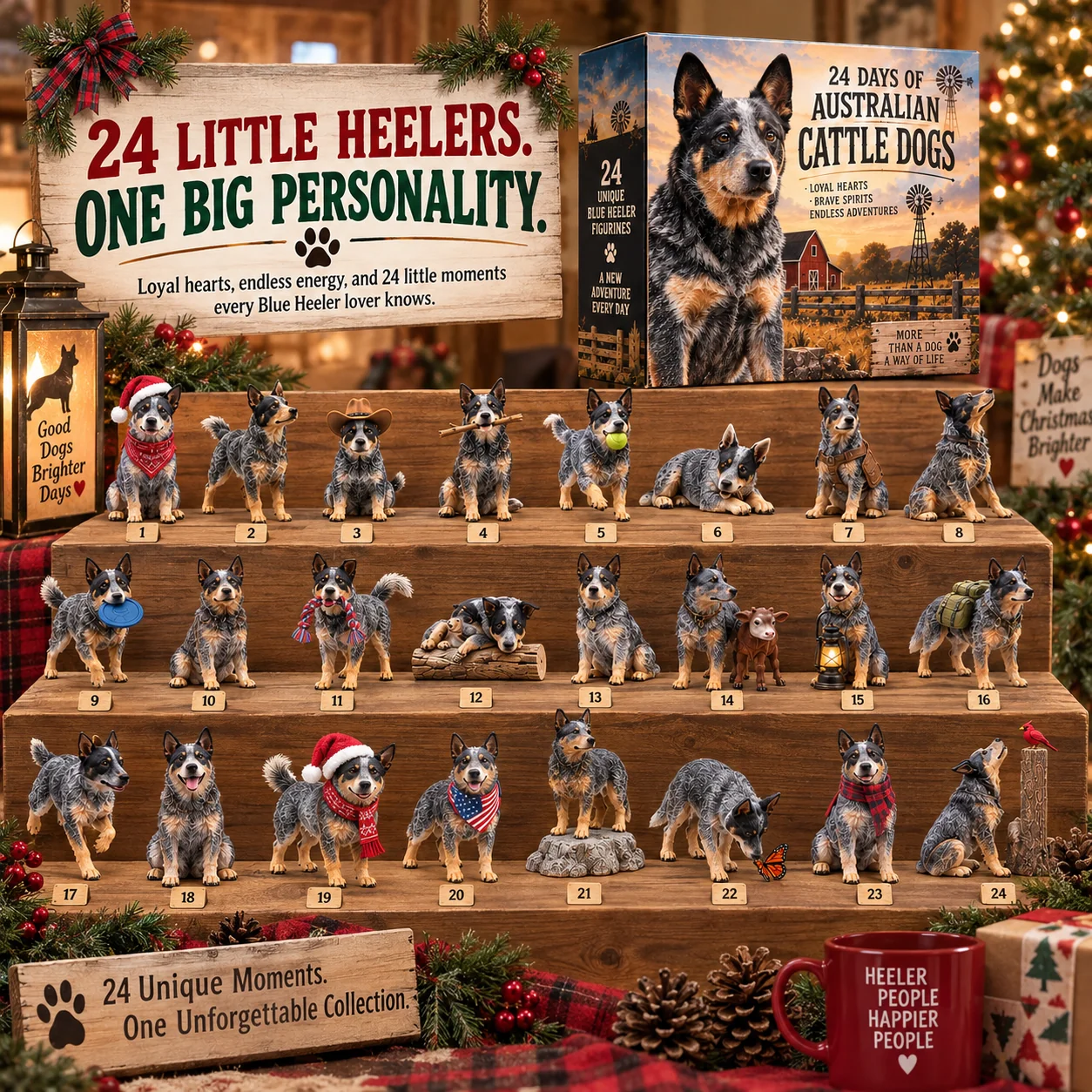 24 unique Blue Heeler Australian Cattle Dog figurines