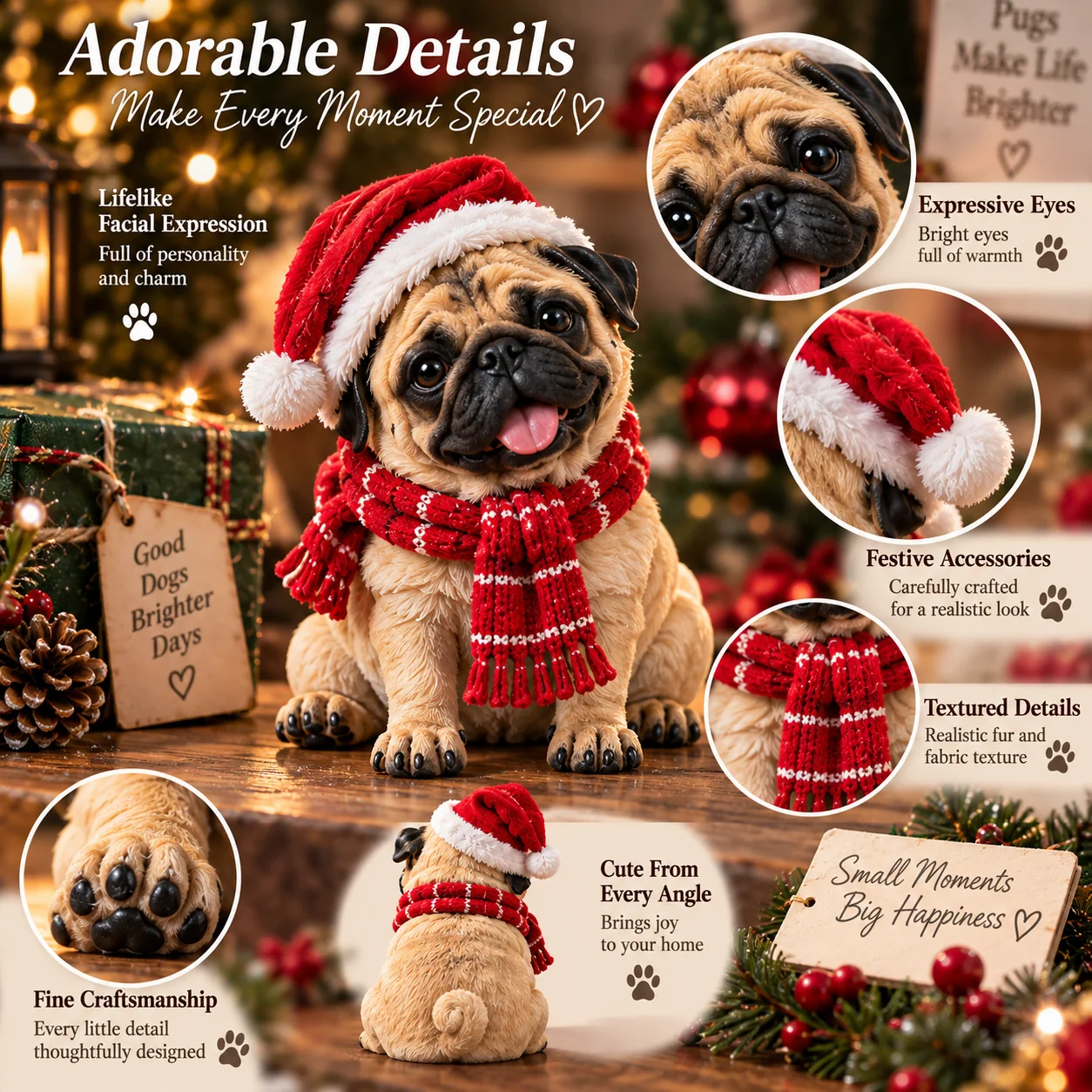 Close-up details of Pug collectible figurine