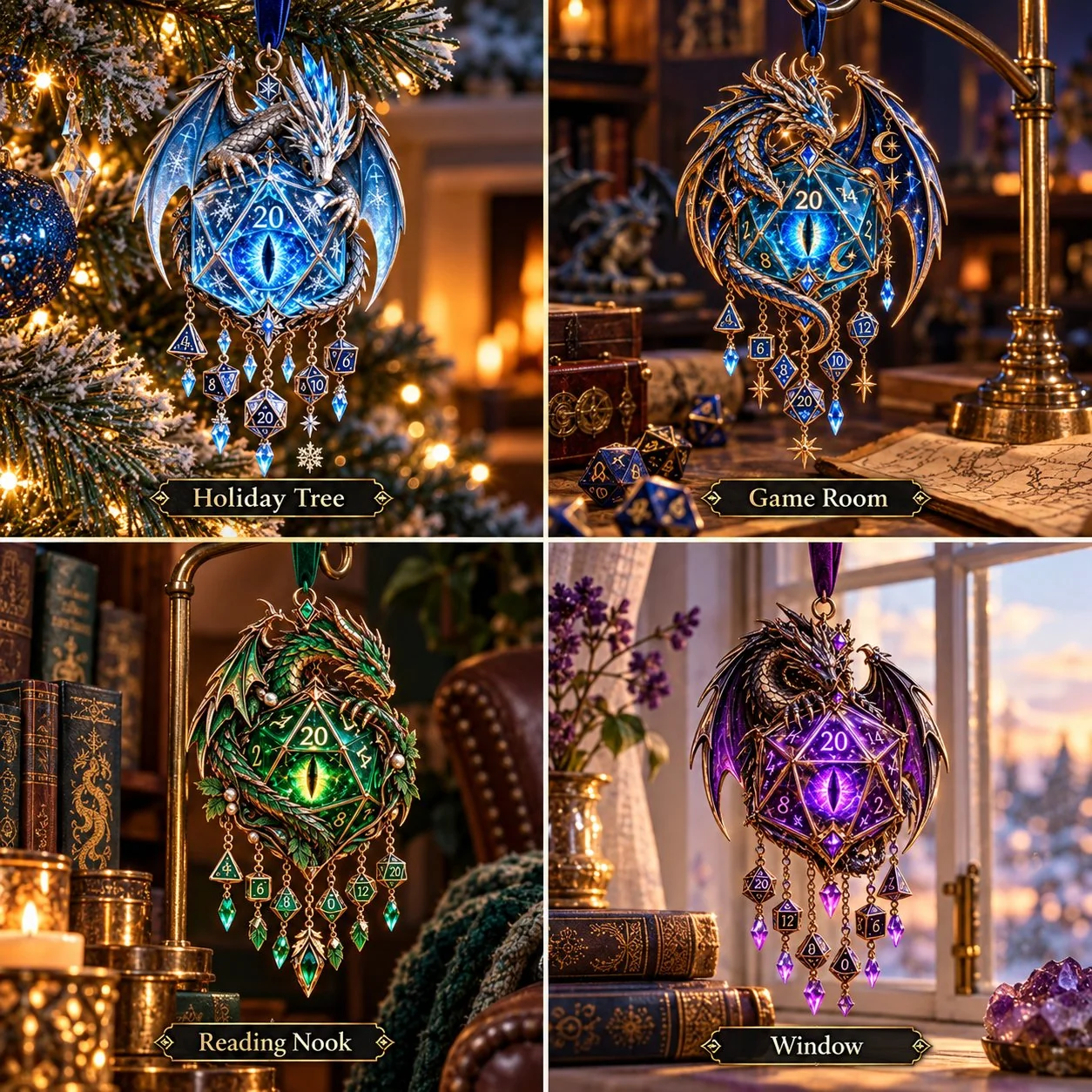 Glow dragon wind chime hanging as a fantasy room decoration