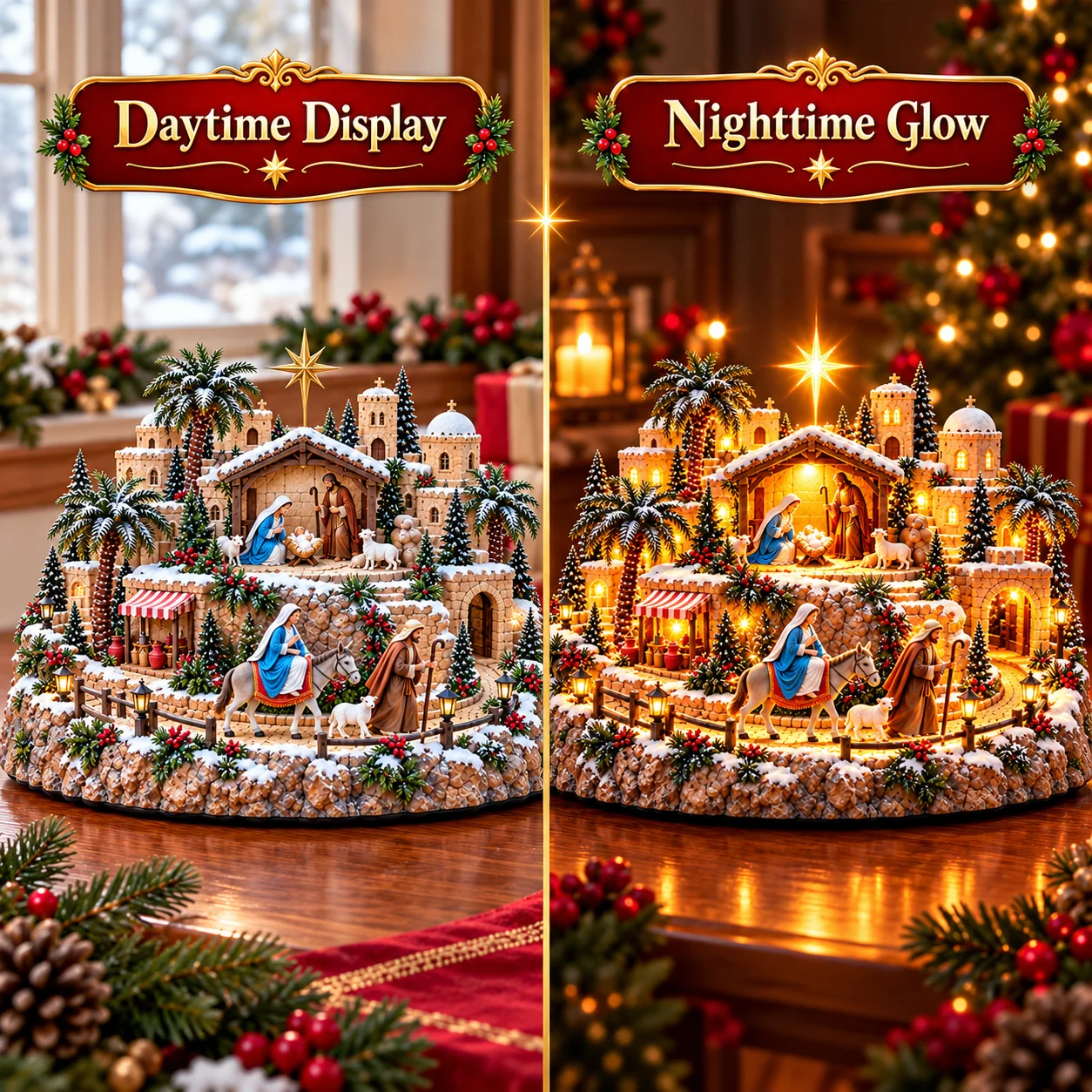 Bethlehem Nativity village warm lighting display