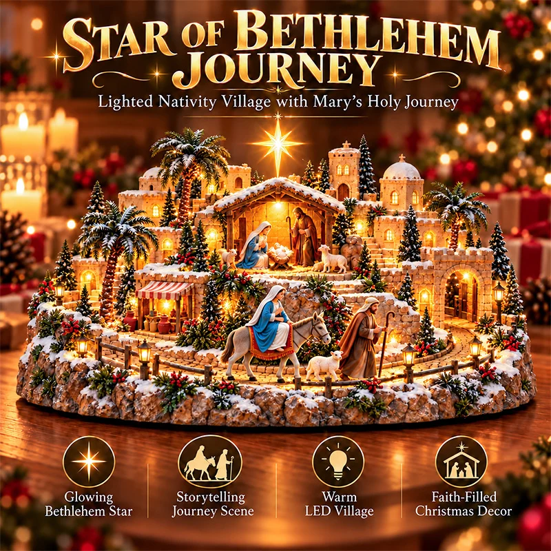 Illuminated Star of Bethlehem Nativity village