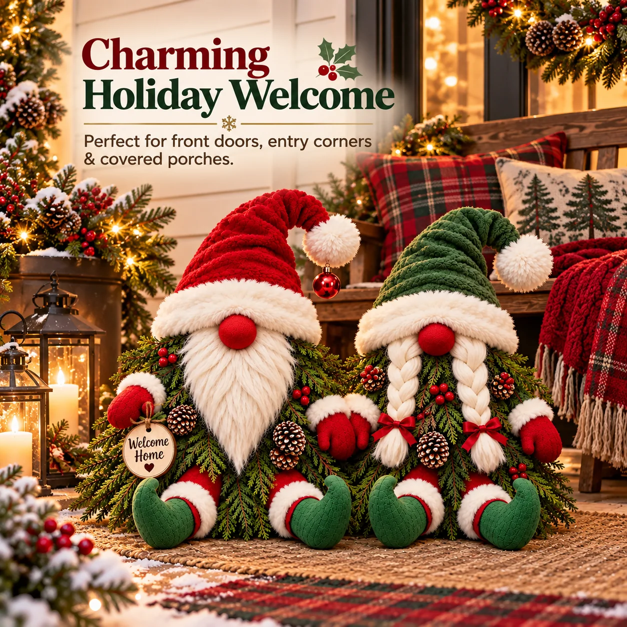 Christmas Gnome Couple Front Porch Decoration