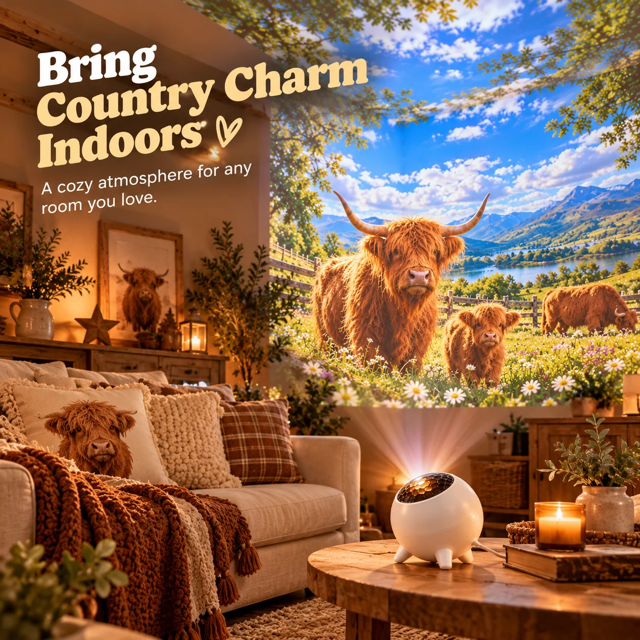 Highland cow projector as a countryside-inspired gift