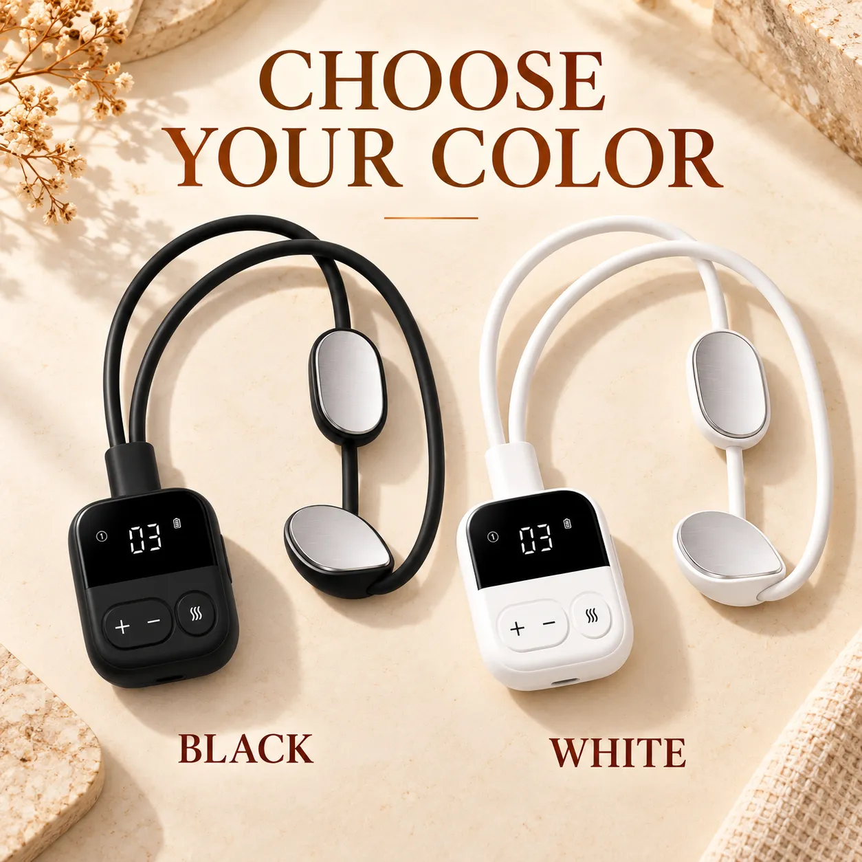 Black and white pendant neck massager color options