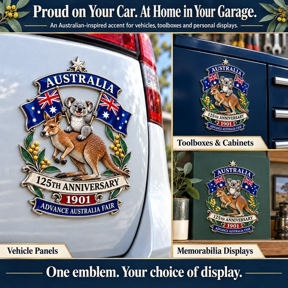 Emblem display ideas on a vehicle, toolbox and memorabilia display