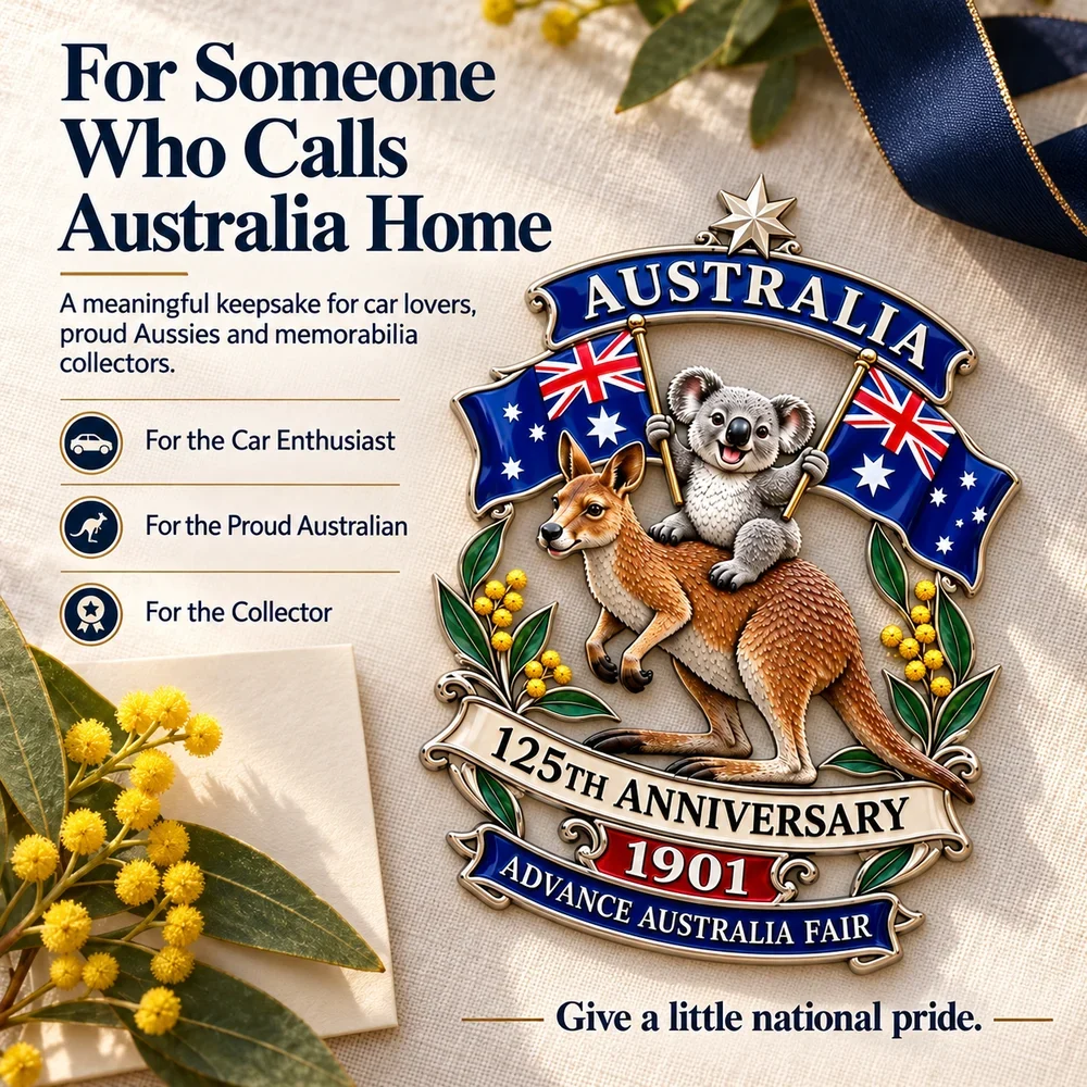 Australian anniversary emblem presented as a gift for car enthusiasts and collectors
