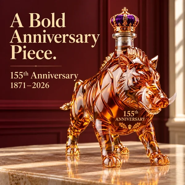 Wild boar bottle bearing 155th Anniversary inscription and 1871–2026 artwork